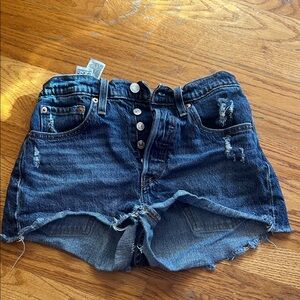Levi’s 501 Dark Blue Distressed Jean Shorts